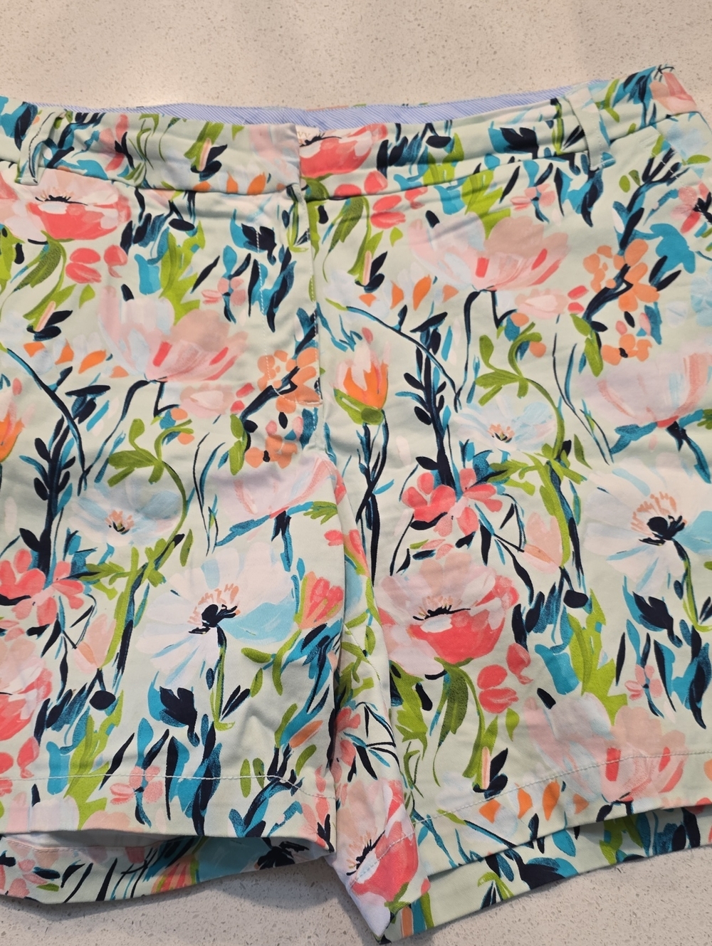 crown & ivy Floral Print Shorts - White with Pink & Blue